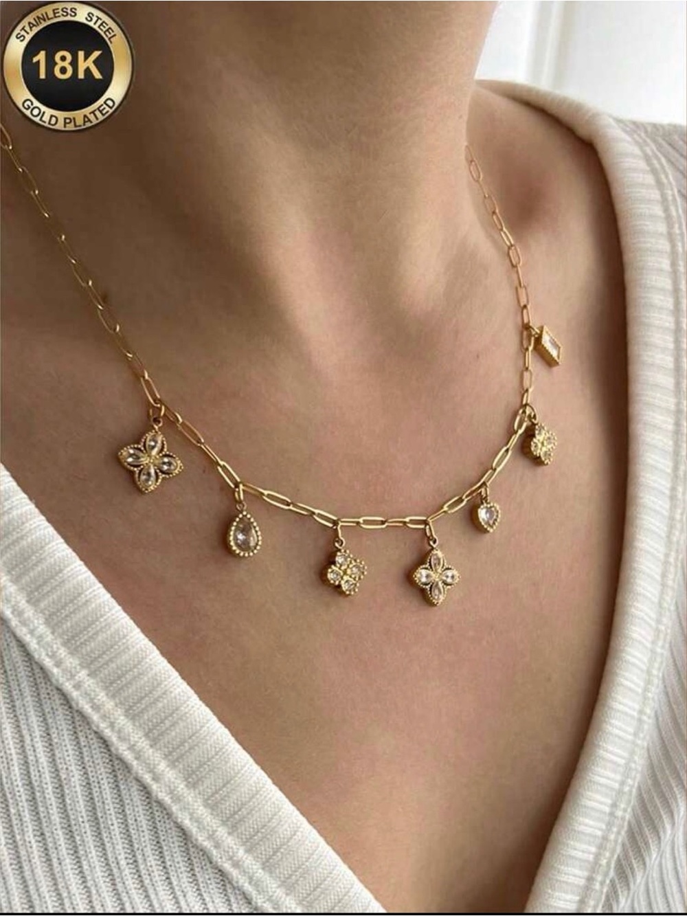 Luxury 18K Gold Charm Necklace with designer Signature Logo Accents